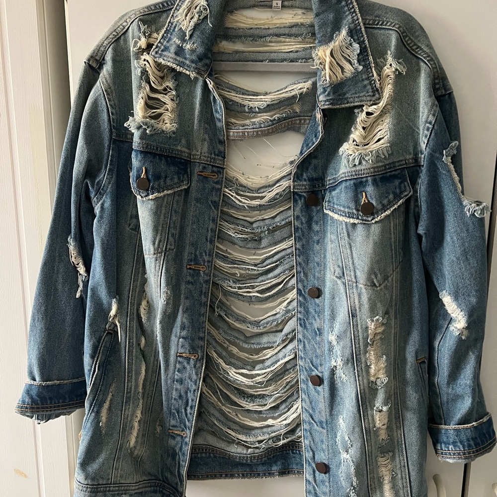 Fashion Nova Ripped Blue Jean Jacket